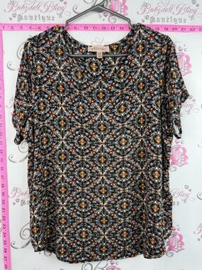Philosophy T-shirt soft paisley Black Multi-Color Patterned Short Sleeve Top